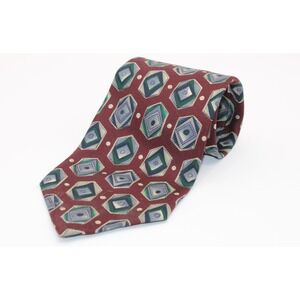Robert Talbott for Mark Shale Silk Tie USA Geometric Maroon/Blues/Gray 58" x  4"